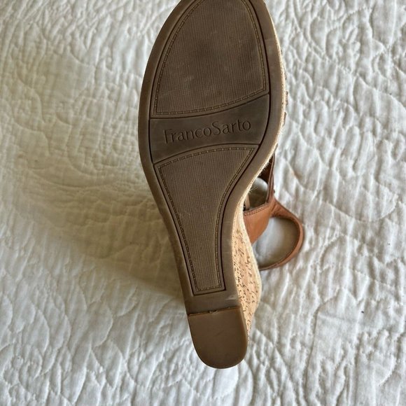 Franco Sarto Womens Wedge Espadrilles Sandals Tan Leather Ankle Straps US Size 8 - Picture 6 of 8